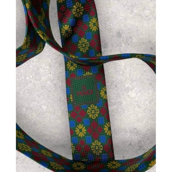 FENDI Silk Tie ITALY Green Red Yellow Geometric Floral W:3.7" EUC - Picture 4 of 7